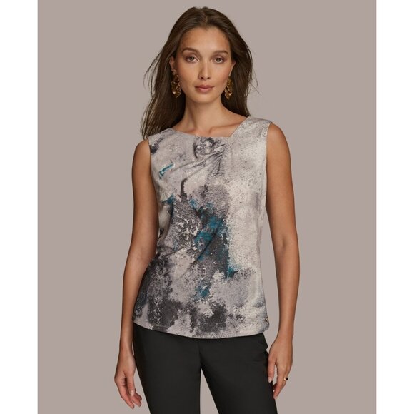 Donna Karan Women's Printed Sleeveless Blouse Blue Size XS MSRP $69 - Picture 1 of 6
